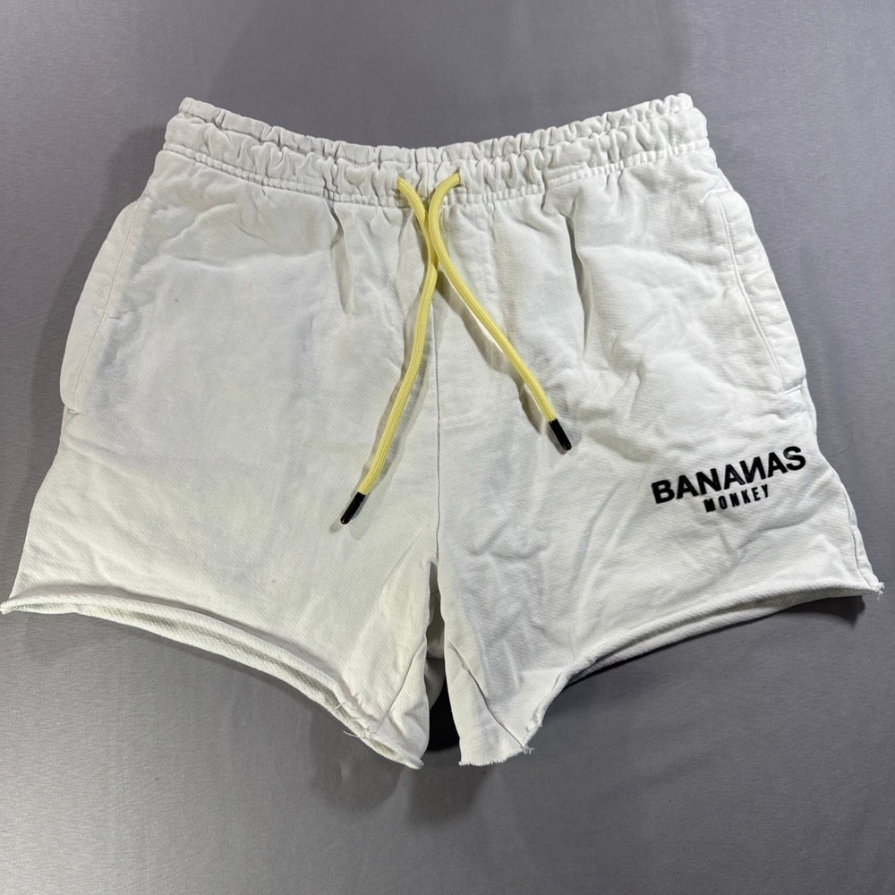 Bananas Monkey Women White Cotton Sweat Shorts Raw Hem Graphic Logo Small S